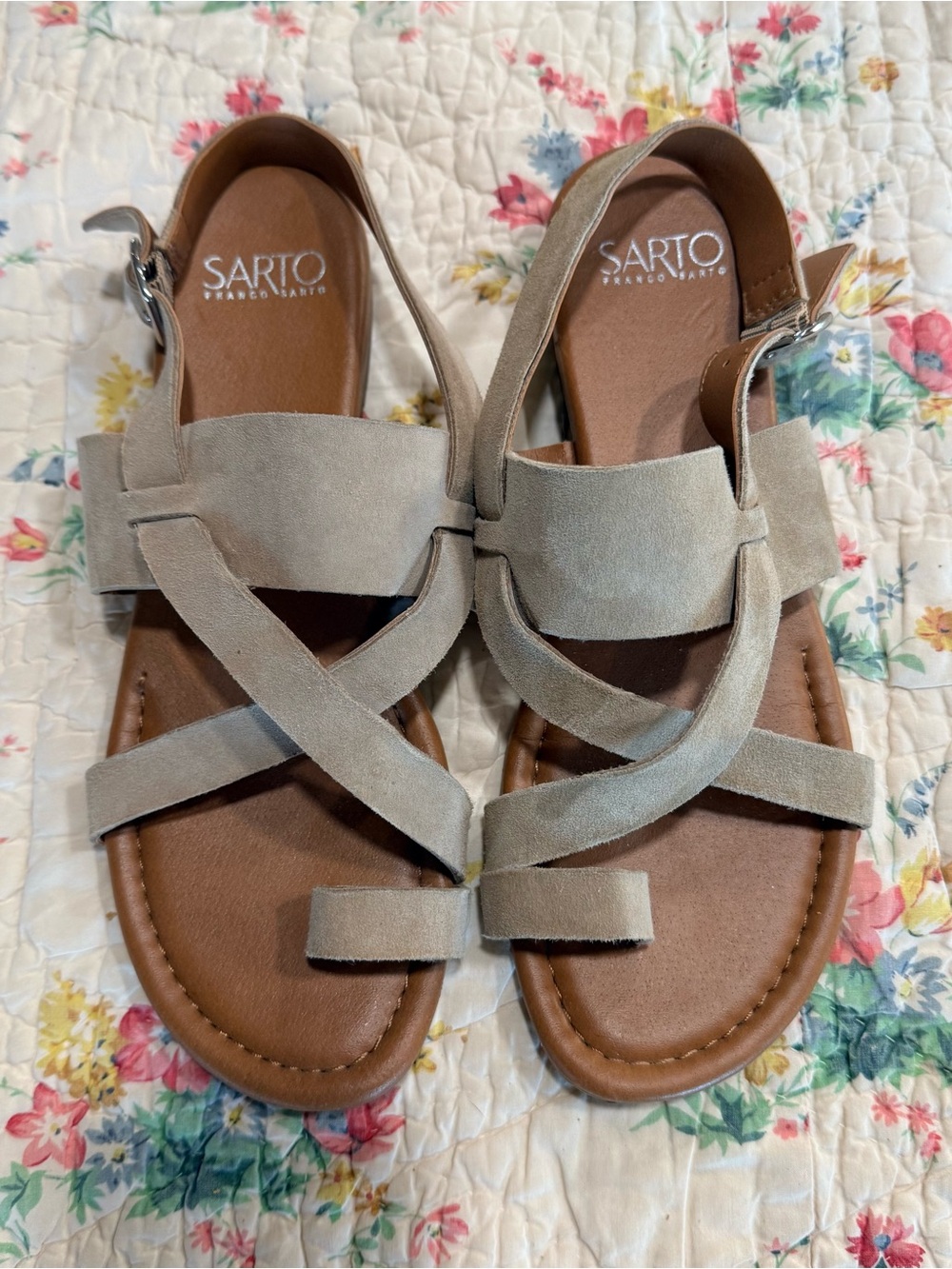 Sarto by Franco Sarto Women's Taupe Suede Strappy Sandals - 9.5